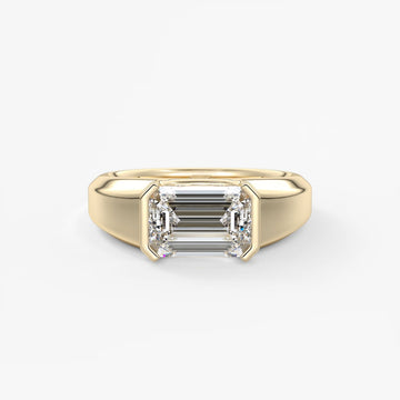 2.0CT Half Bezel Set East West Emerald Lab Grown Diamond Chunky Signet Ring
