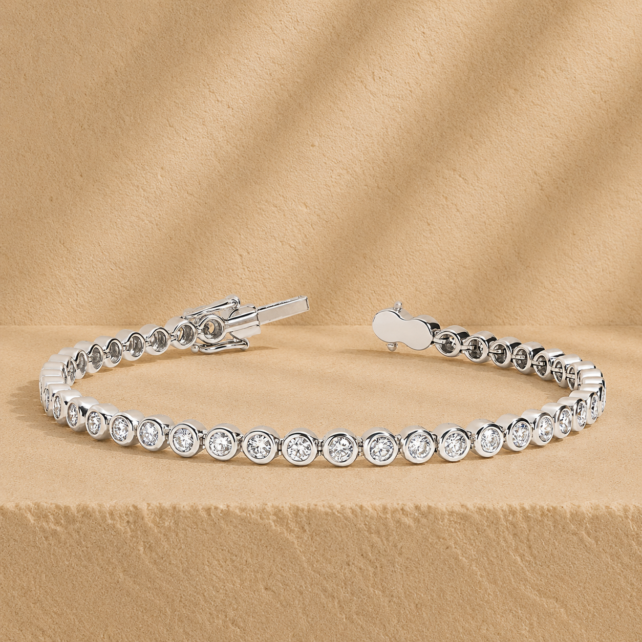 14K Solid Gold Bezel Set Lab Grown Diamond Tennis Bracelet