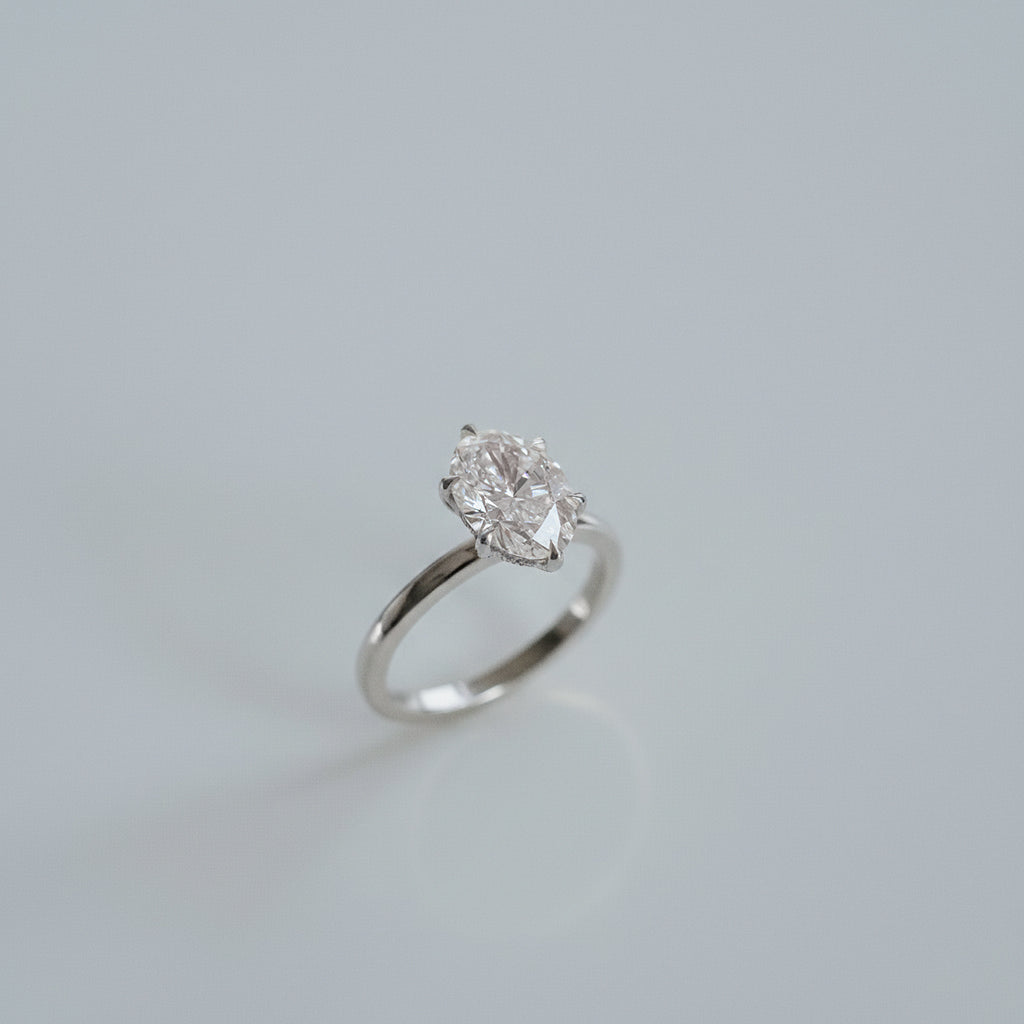 2.50CT Six Prong Set Oval Lab Grown Diamond Hidden Halo Solitaire Engagement Ring