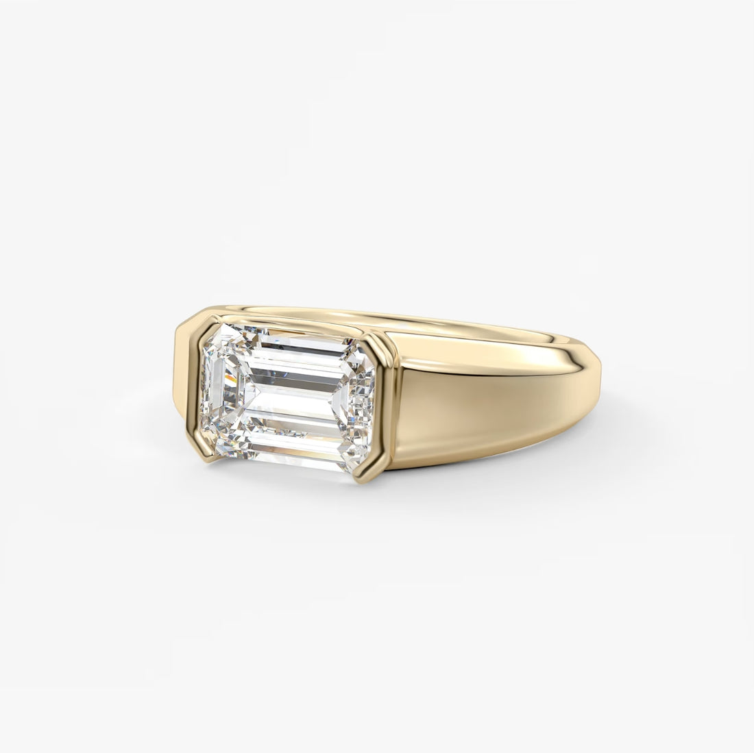 2.0CT Half Bezel Set East West Emerald Lab Grown Diamond Chunky Signet Ring