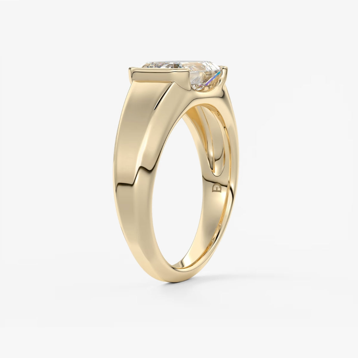 2.0CT Half Bezel Set East West Emerald Lab Grown Diamond Chunky Signet Ring
