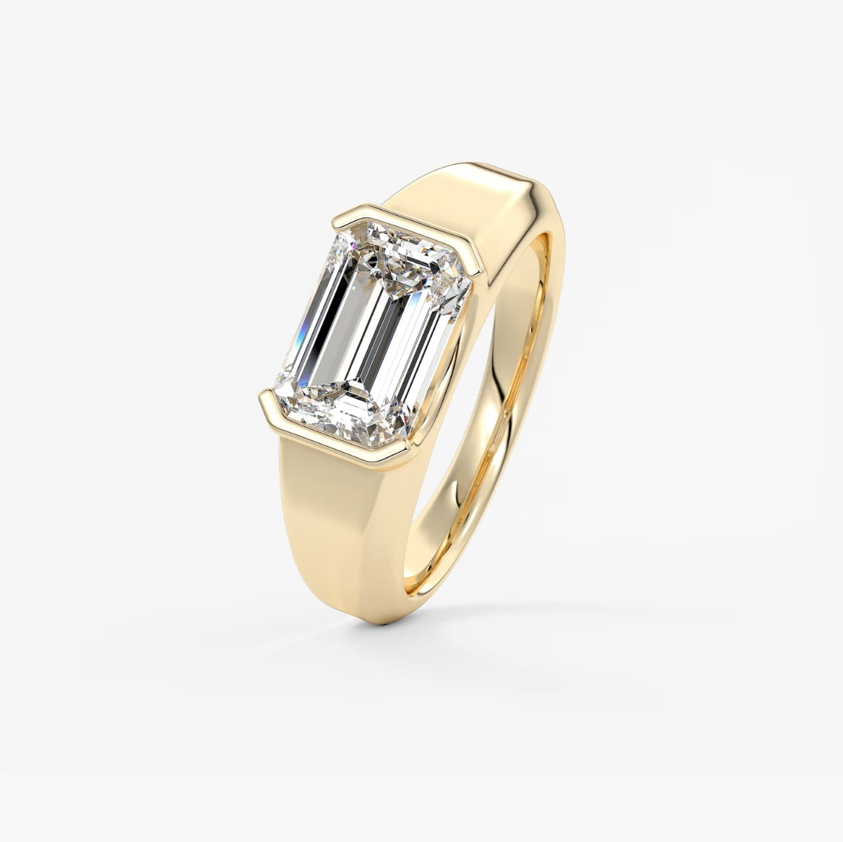 2.0CT Half Bezel Set East West Emerald Lab Grown Diamond Chunky Signet Ring