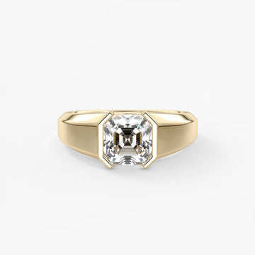 2.0CT Half Bezel Set Asscher Lab Grown Diamond Chunky Signet Ring