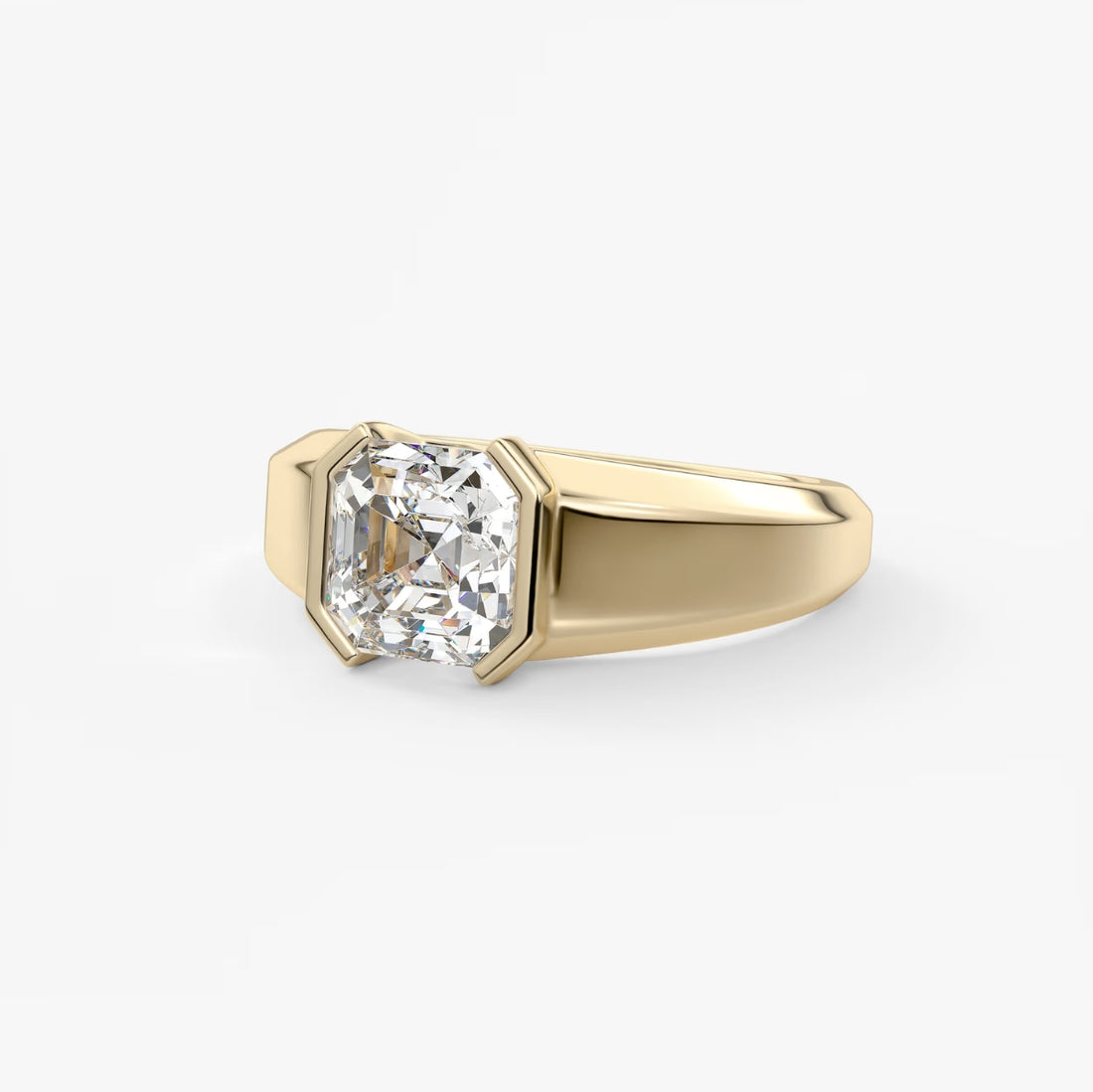 2.0CT Half Bezel Set Asscher Lab Grown Diamond Chunky Signet Ring