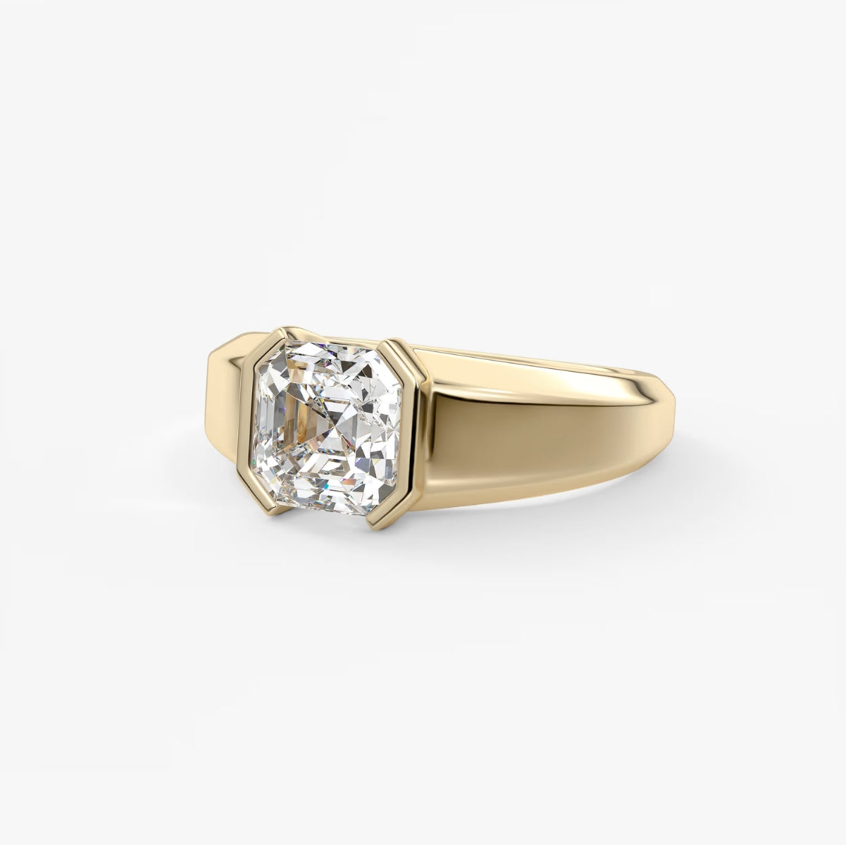 2.0CT Half Bezel Set Asscher Lab Grown Diamond Chunky Signet Ring