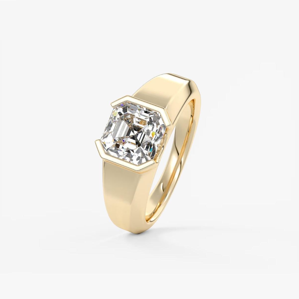 2.0CT Half Bezel Set Asscher Lab Grown Diamond Chunky Signet Ring