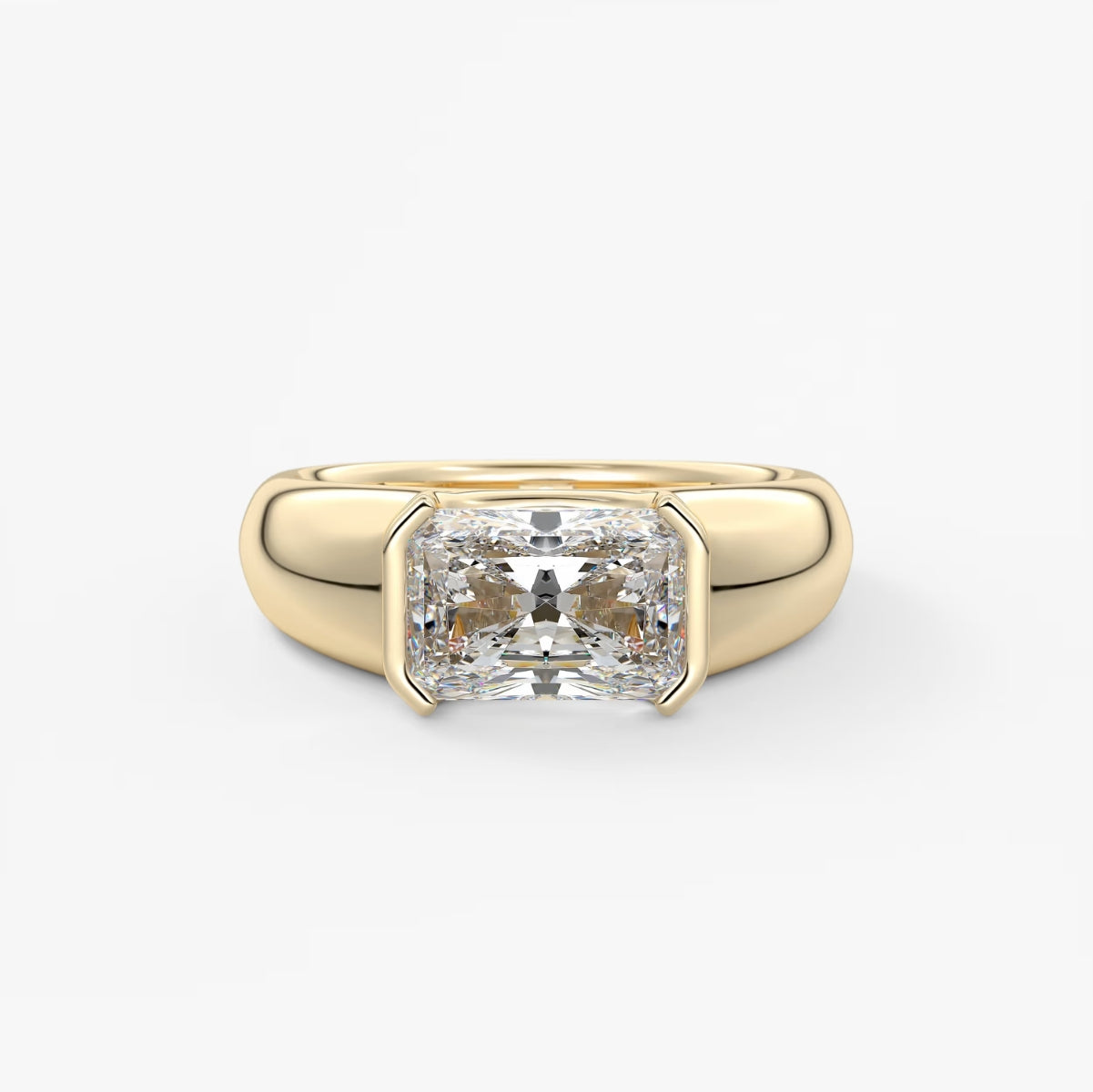 2.0CT Half Bezel Set East West Radiant Lab Grown Diamond Chunky Signet Ring