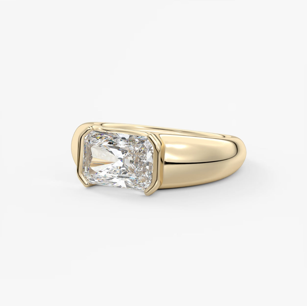 2.0CT Half Bezel Set East West Radiant Lab Grown Diamond Chunky Signet Ring