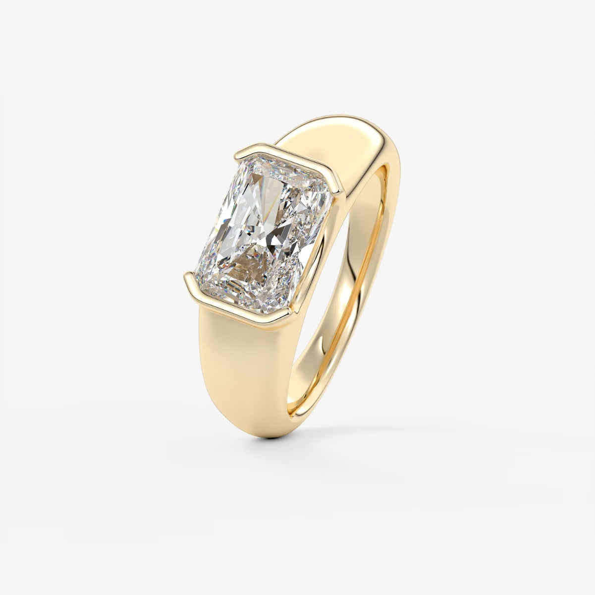 2.0CT Half Bezel Set East West Radiant Lab Grown Diamond Chunky Signet Ring