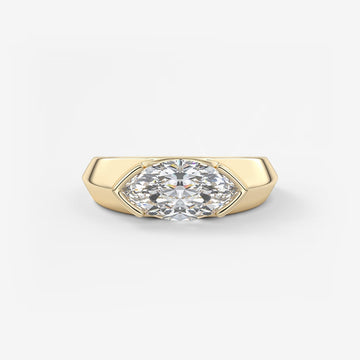 2.0CT Half Bezel Set East West Marquise Lab Grown Diamond Chunky Signet Ring