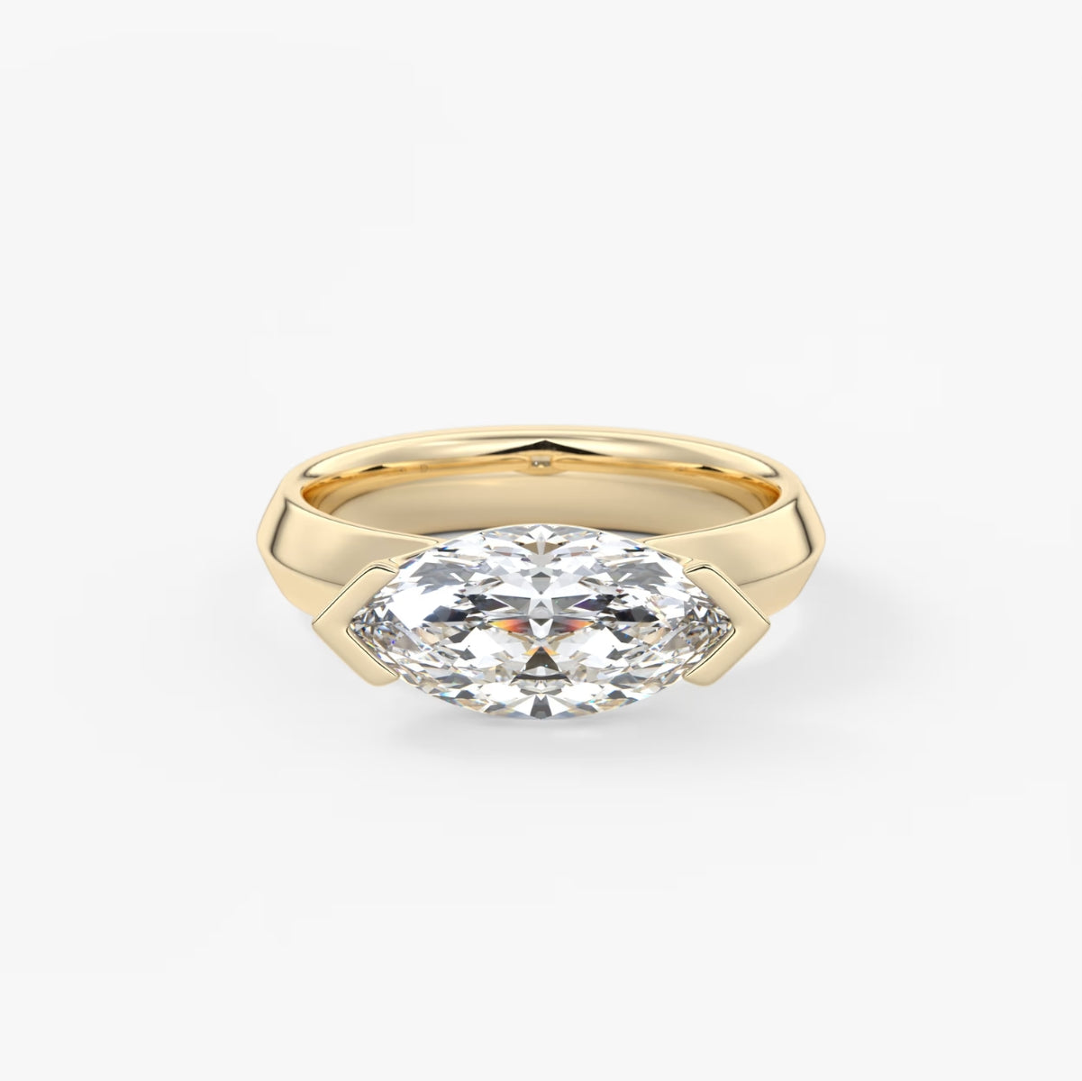 2.0CT Half Bezel Set East West Marquise Lab Grown Diamond Chunky Ring
