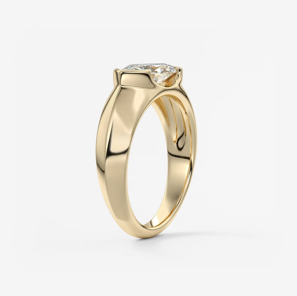 2.0CT Half Bezel Set East West Marquise Lab Grown Diamond Chunky Signet Ring