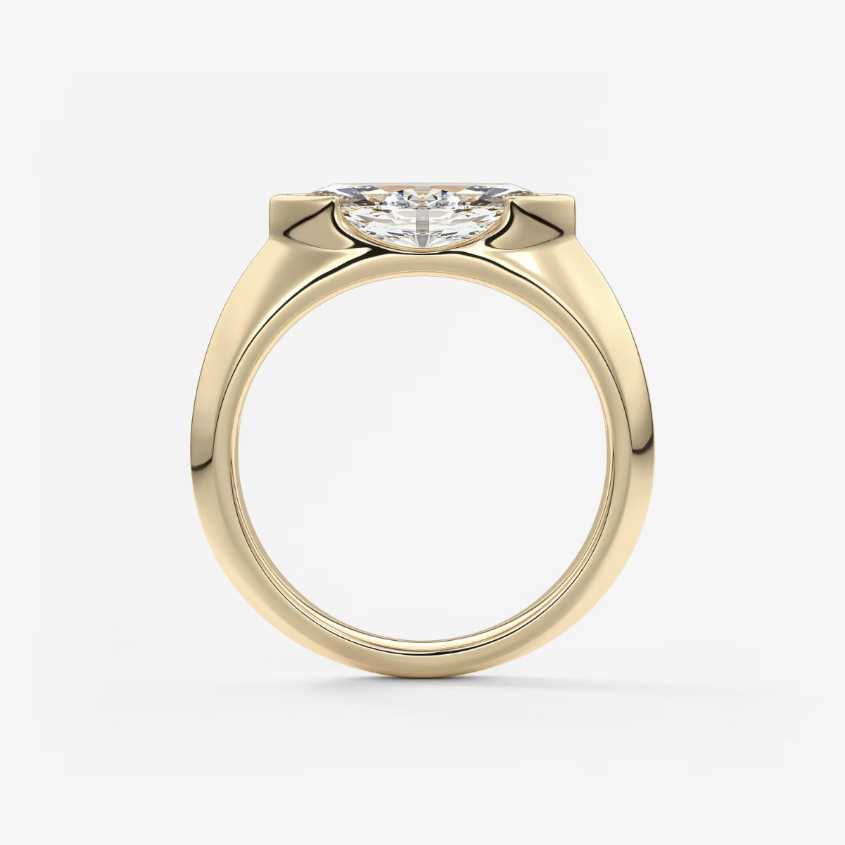2.0CT Half Bezel Set East West Marquise Lab Grown Diamond Chunky Signet Ring