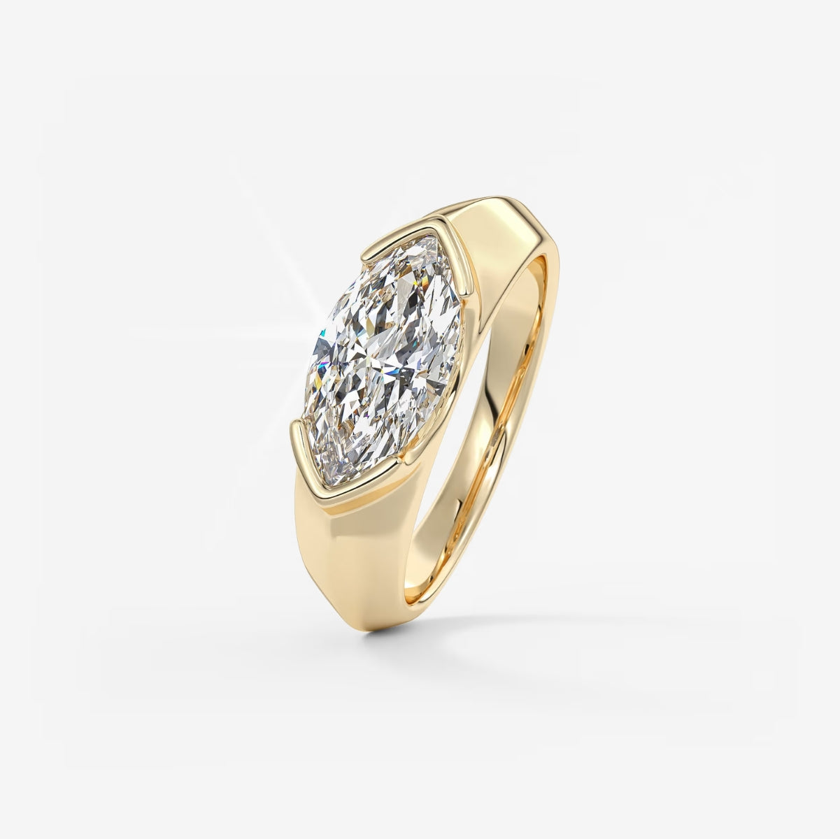 2.0CT Half Bezel Set East West Marquise Lab Grown Diamond Chunky Signet Ring
