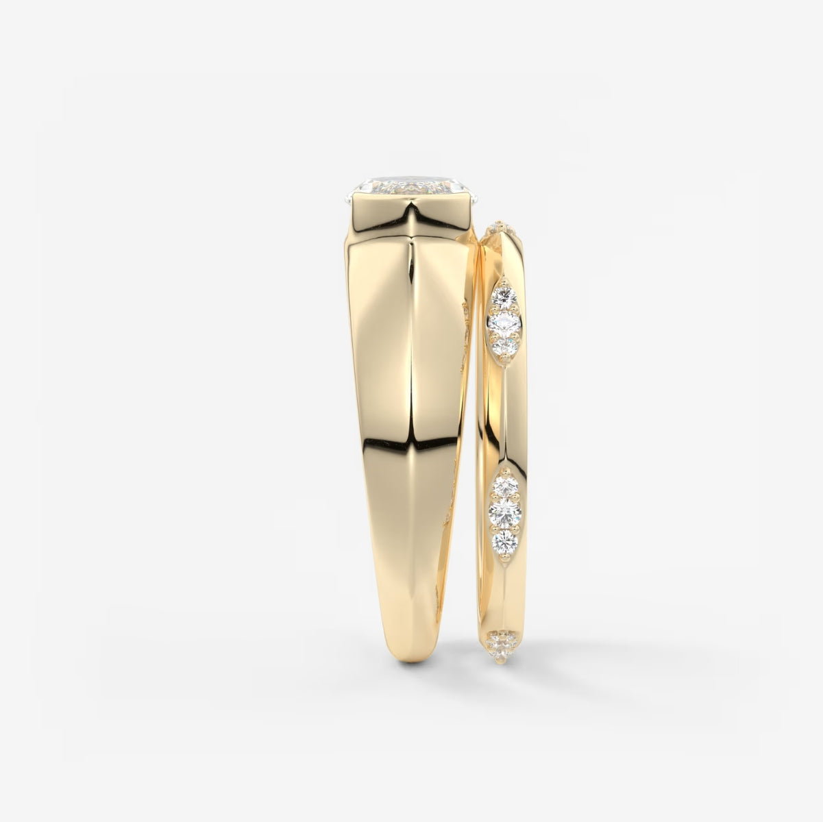 2.0CT Half Bezel Set East West Marquise Lab Grown Diamond Chunky Signet Ring
