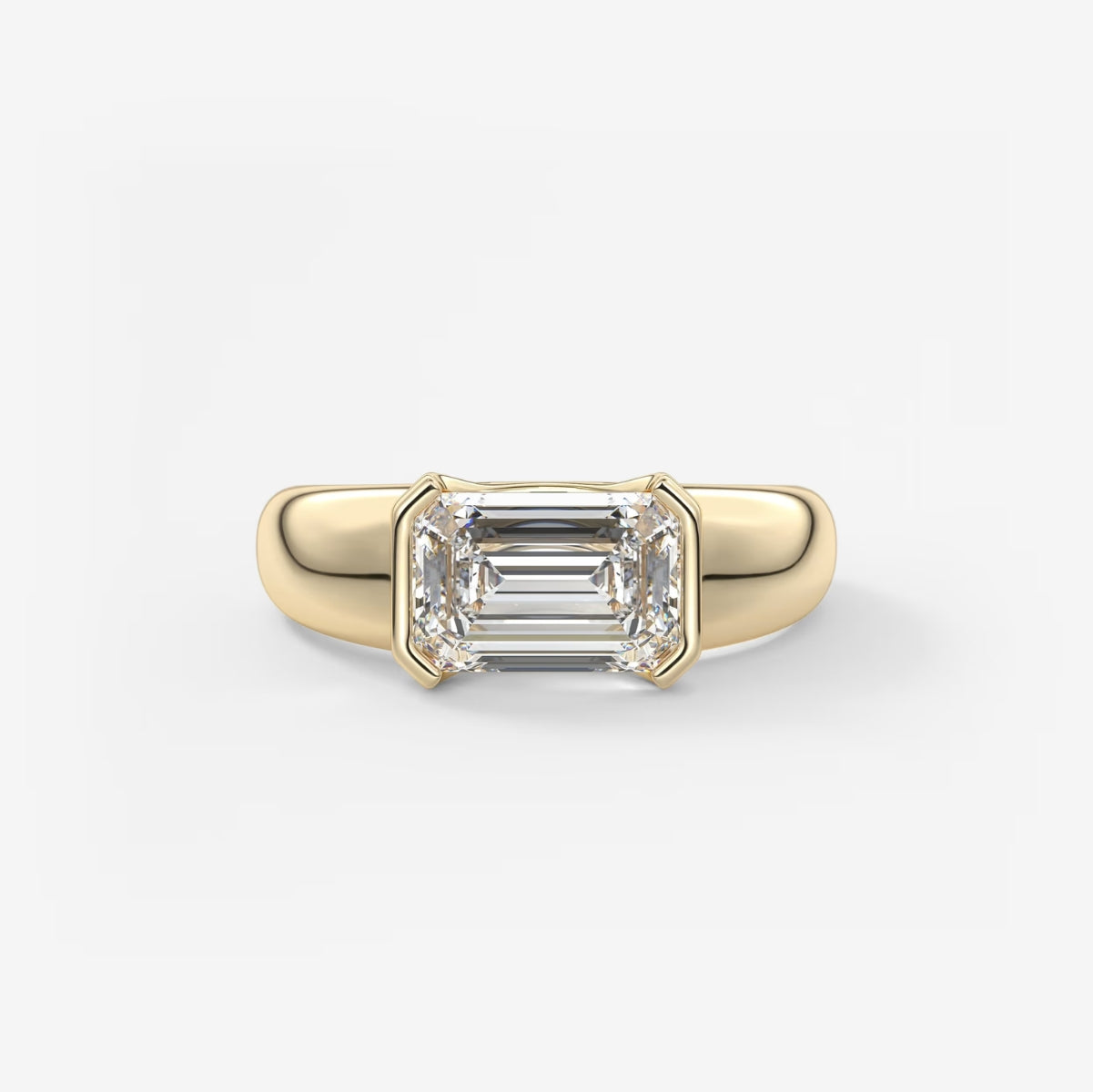 2.0CT Half Bezel Set East West Emerald Lab Grown Diamond Chunky Signet Ring