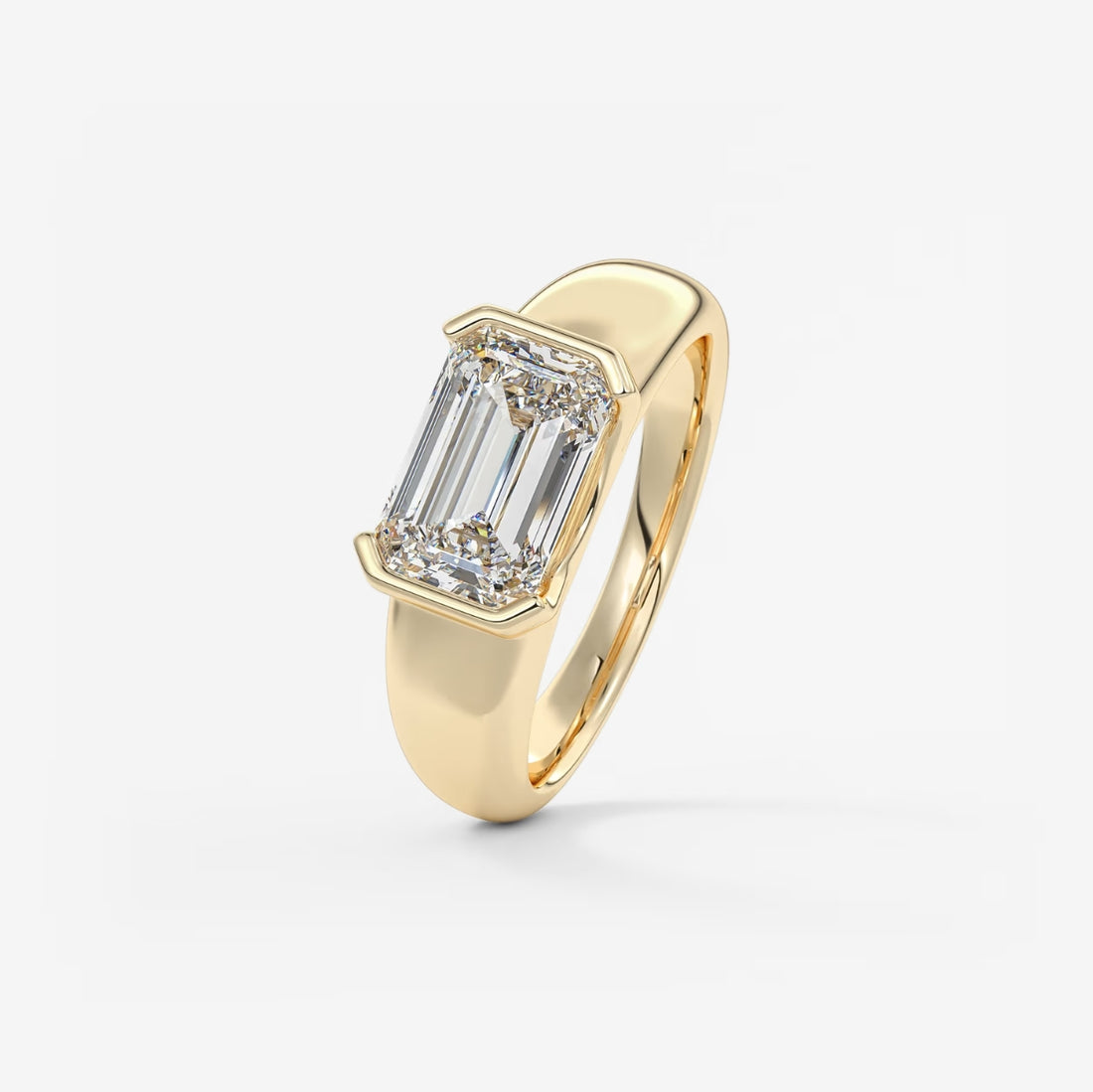 2.0CT Half Bezel Set East West Emerald Lab Grown Diamond Chunky Signet Ring
