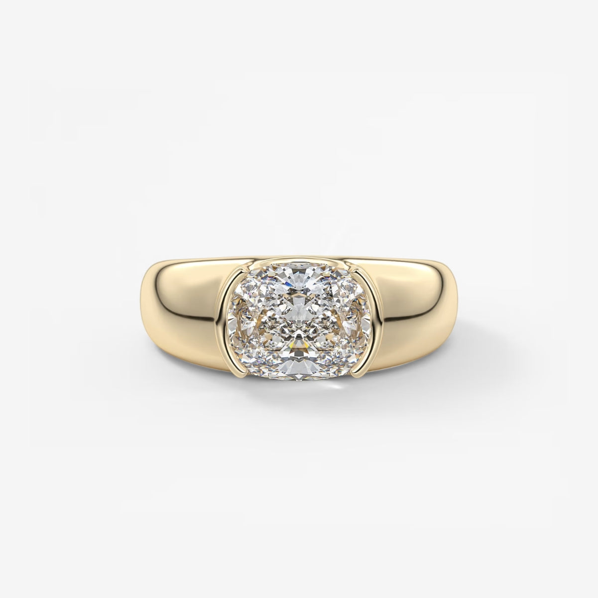 2.0CT Half Bezel Set East West Elongated Cushion Lab Grown Diamond Chunky Signet Ring