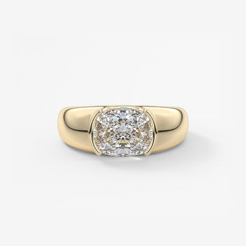 2.0CT Half Bezel Set East West Elongated Cushion Lab Grown Diamond Chunky Signet Ring