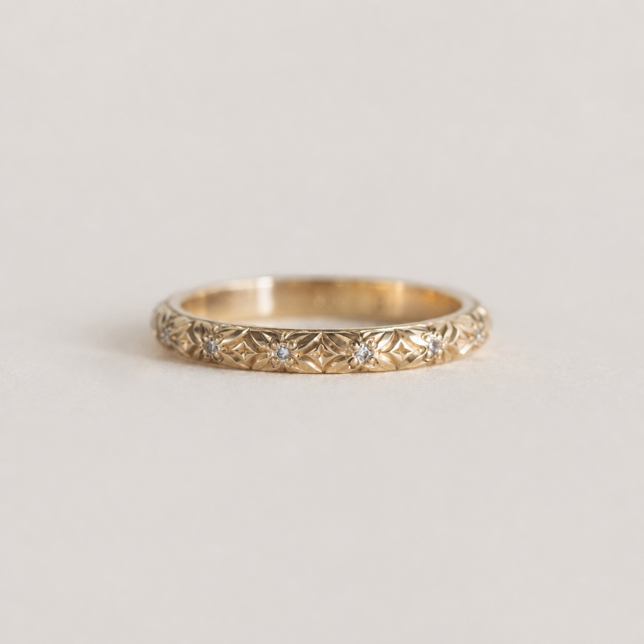 Round Lab Grown Diamond Floral Engraved Wedding Band