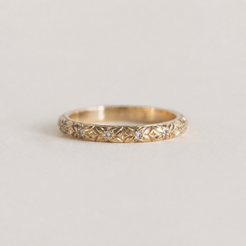 Round Lab Grown Diamond Floral Engraved Wedding Band
