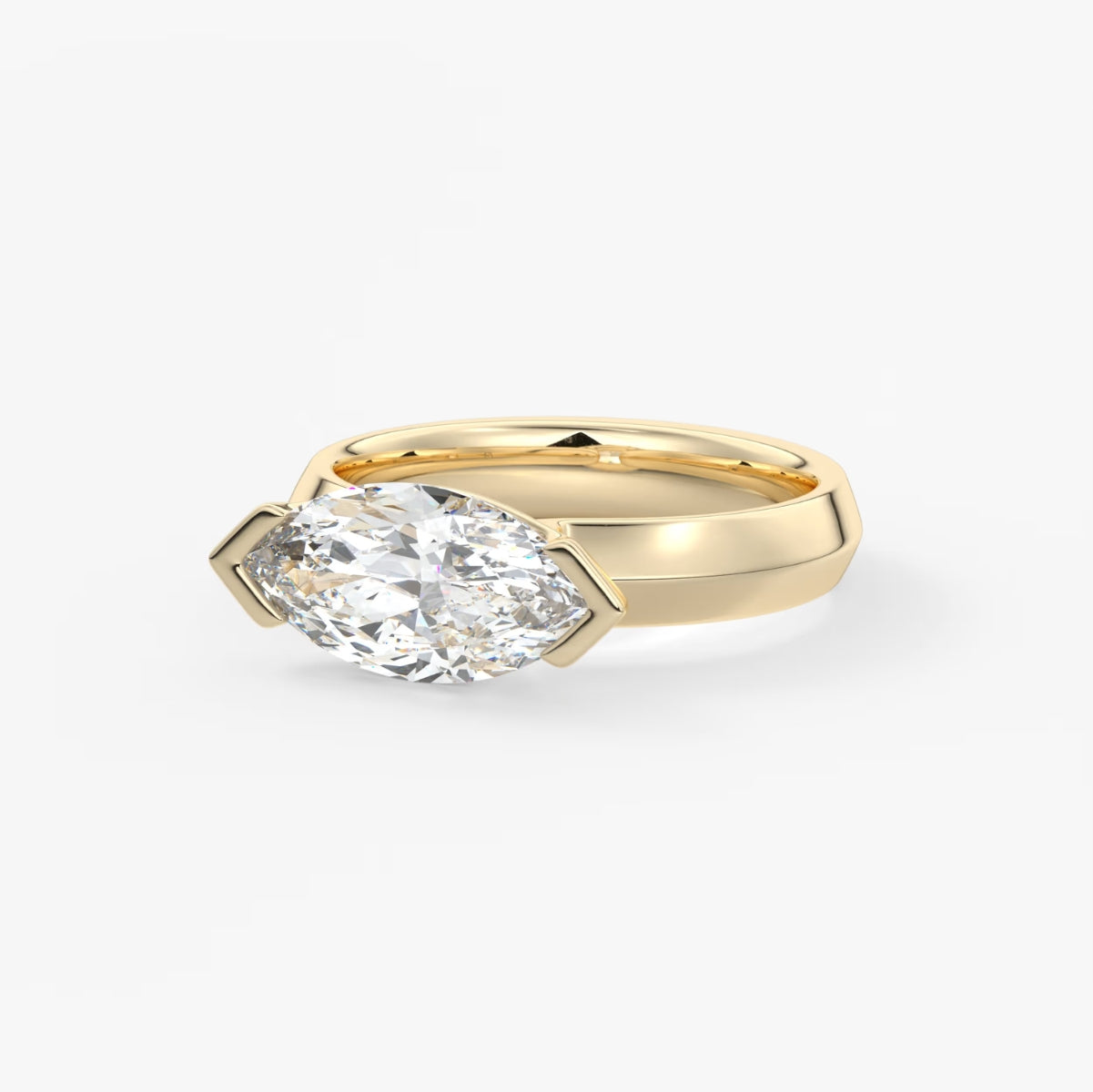 2.0CT Half Bezel Set East West Marquise Lab Grown Diamond Chunky Ring