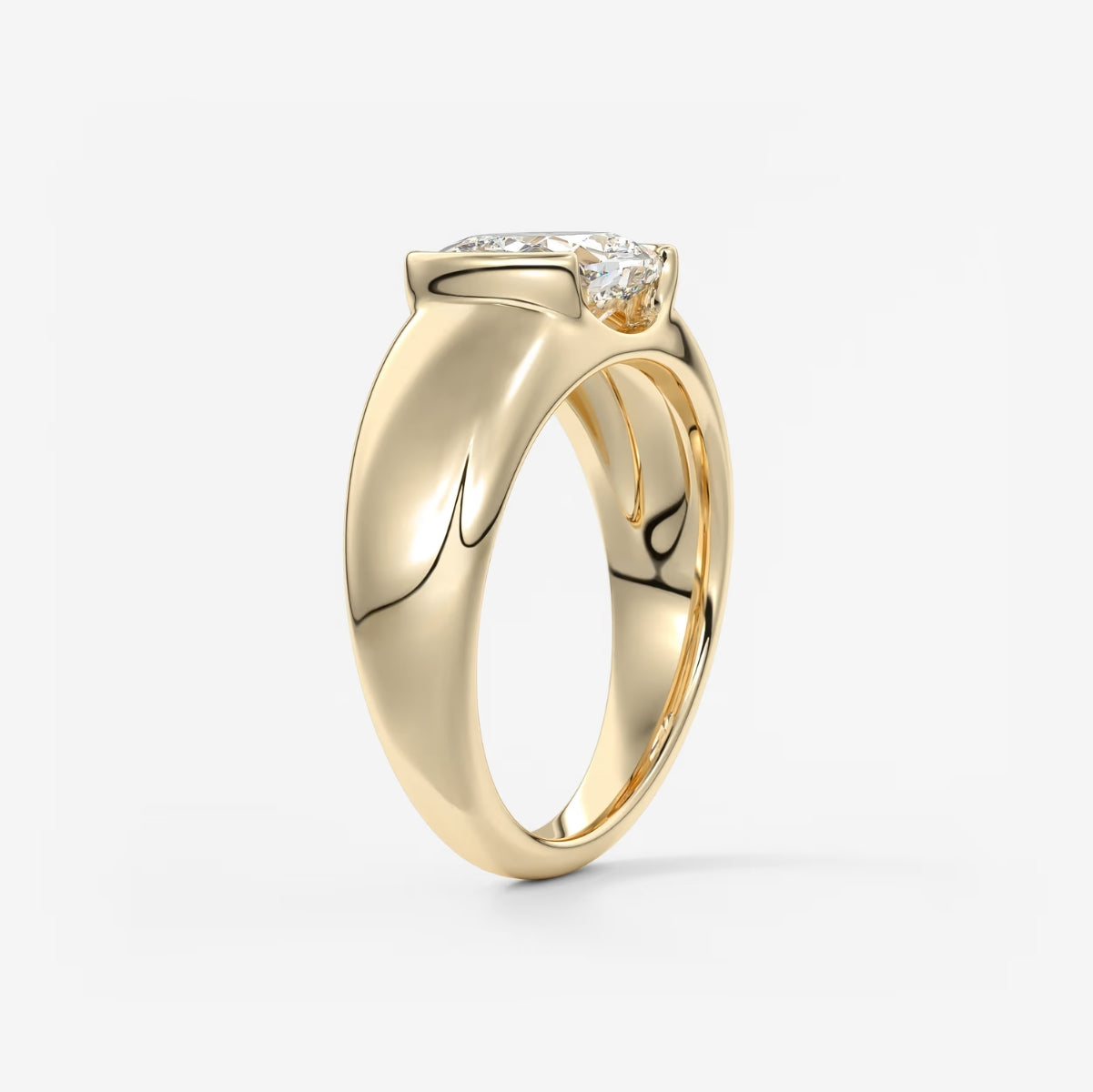2.0CT Half Bezel Set East West Elongated Cushion Lab Grown Diamond Chunky Signet Ring