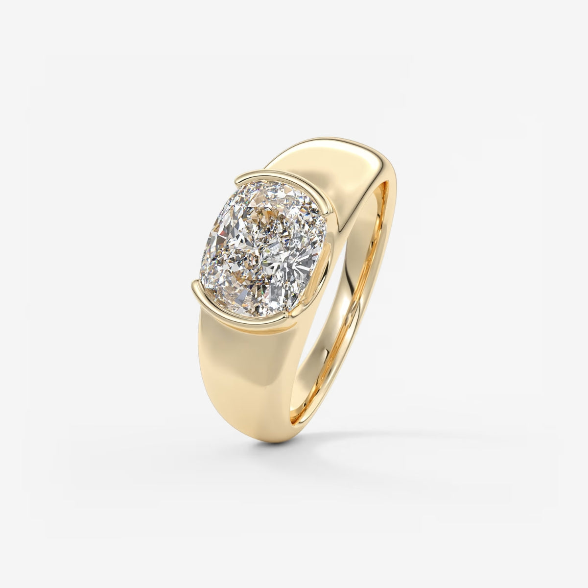 2.0CT Half Bezel Set East West Elongated Cushion Lab Grown Diamond Chunky Signet Ring