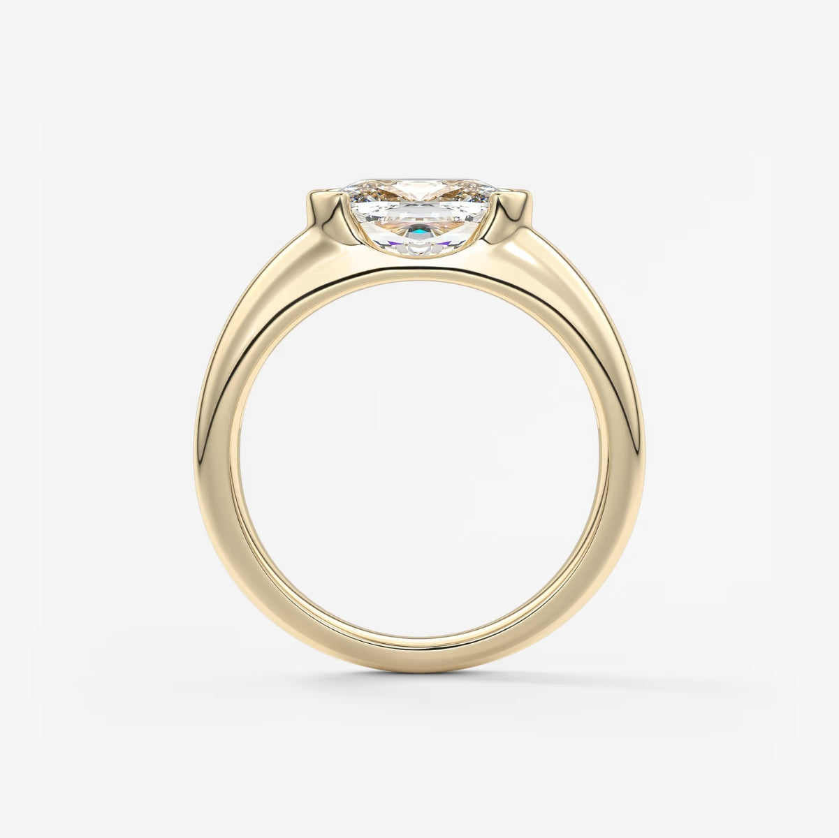 2.0CT Half Bezel Set East West Elongated Cushion Lab Grown Diamond Chunky Signet Ring