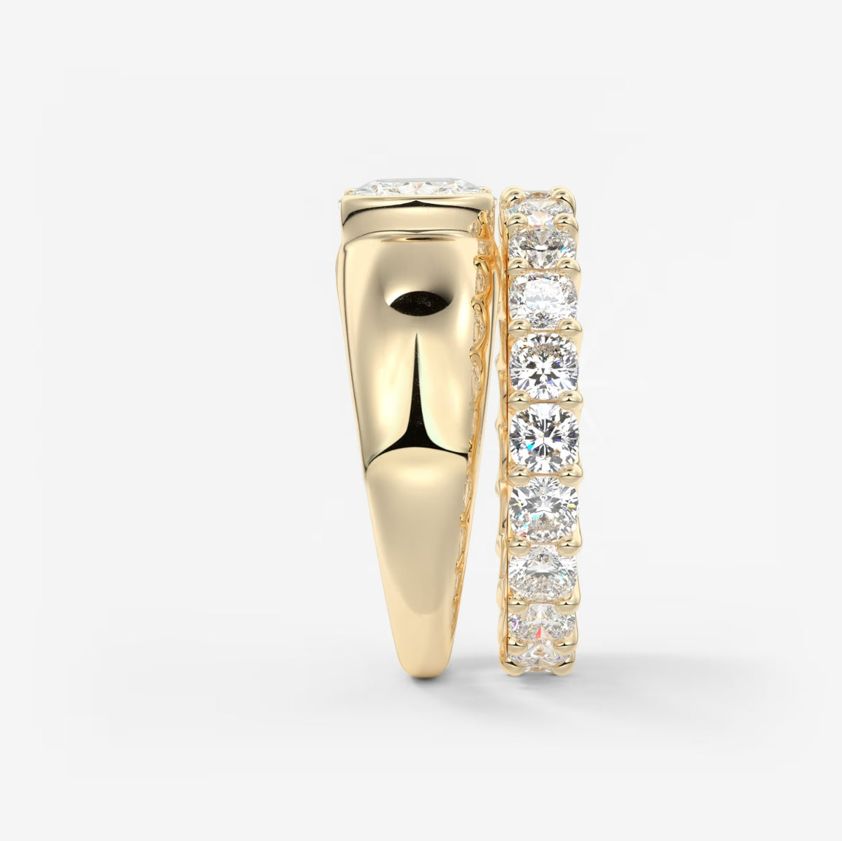 2.0CT Half Bezel Set East West Elongated Cushion Lab Grown Diamond Chunky Signet Ring