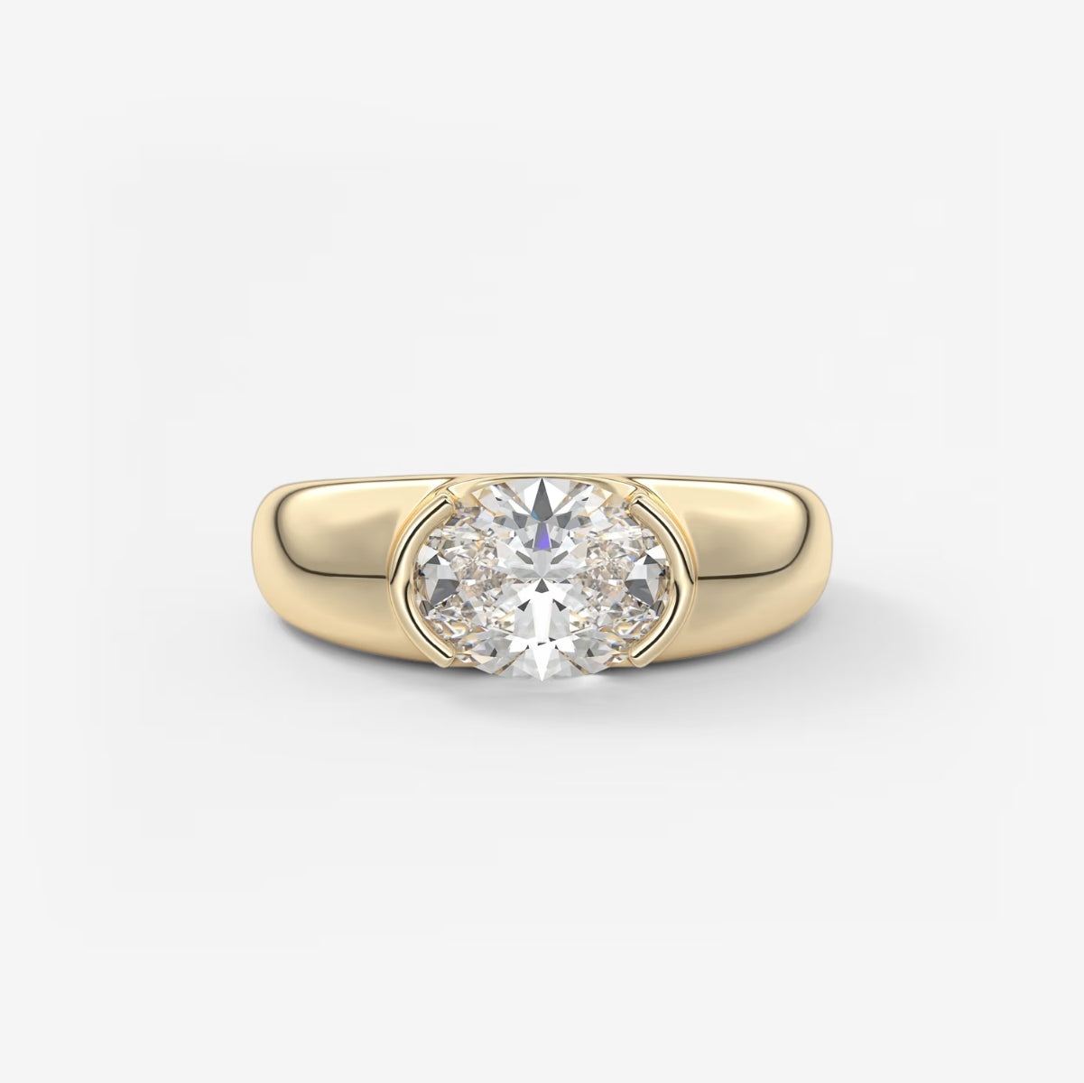 2.0CT Half Bezel Set East West Oval Lab Grown Diamond Chunky Signet Ring