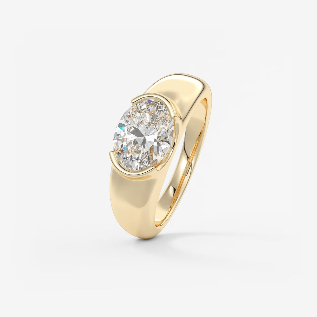 2.0CT Half Bezel Set East West Oval Lab Grown Diamond Chunky Signet Ring