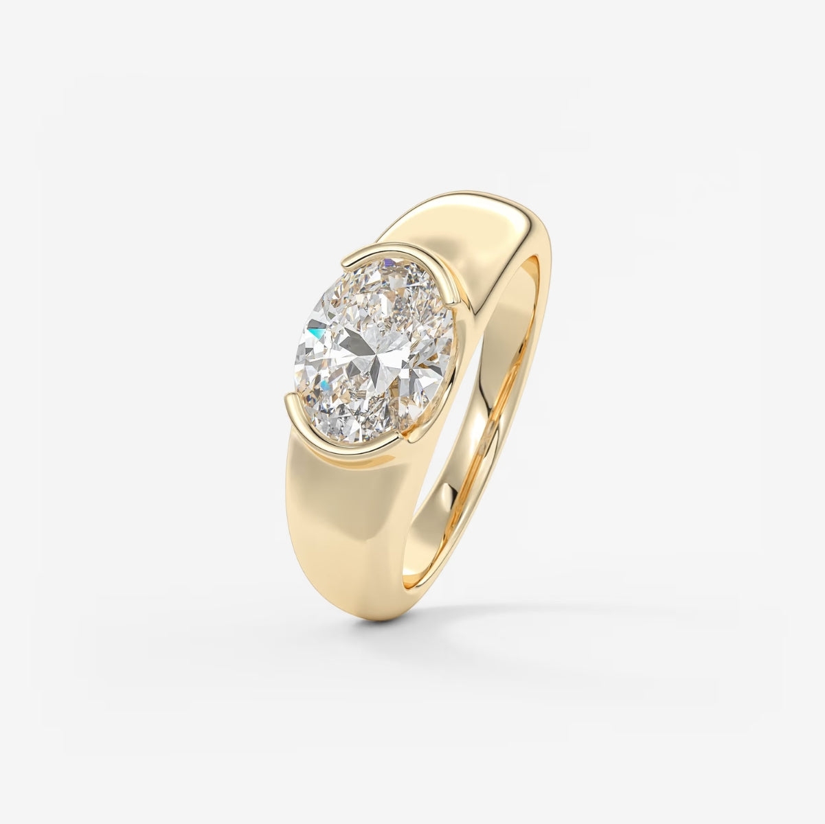 2.0CT Half Bezel Set East West Oval Lab Grown Diamond Chunky Signet Ring