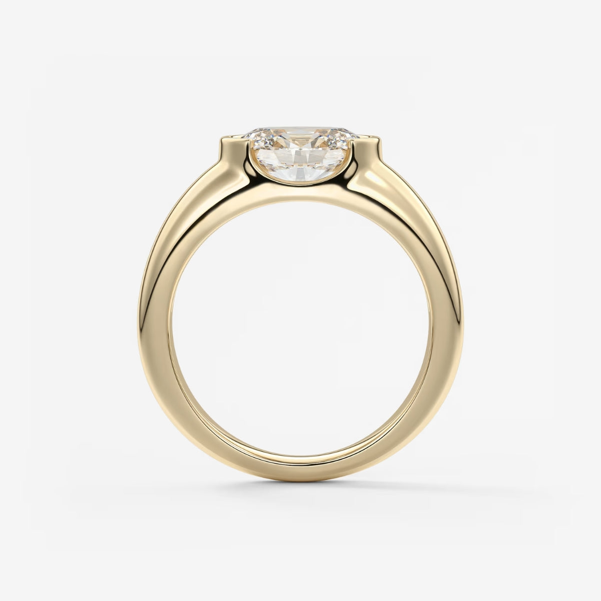 2.0CT Half Bezel Set East West Oval Lab Grown Diamond Chunky Signet Ring
