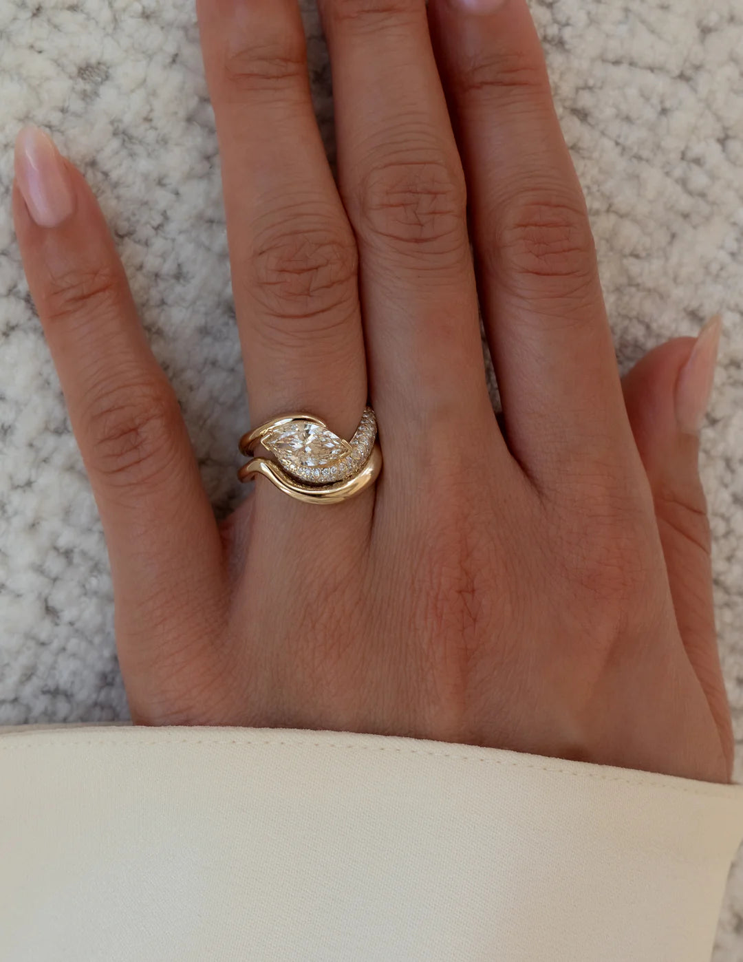 1.50CT Champagne Marquise Lab Grown Diamond Pave Unique Ring