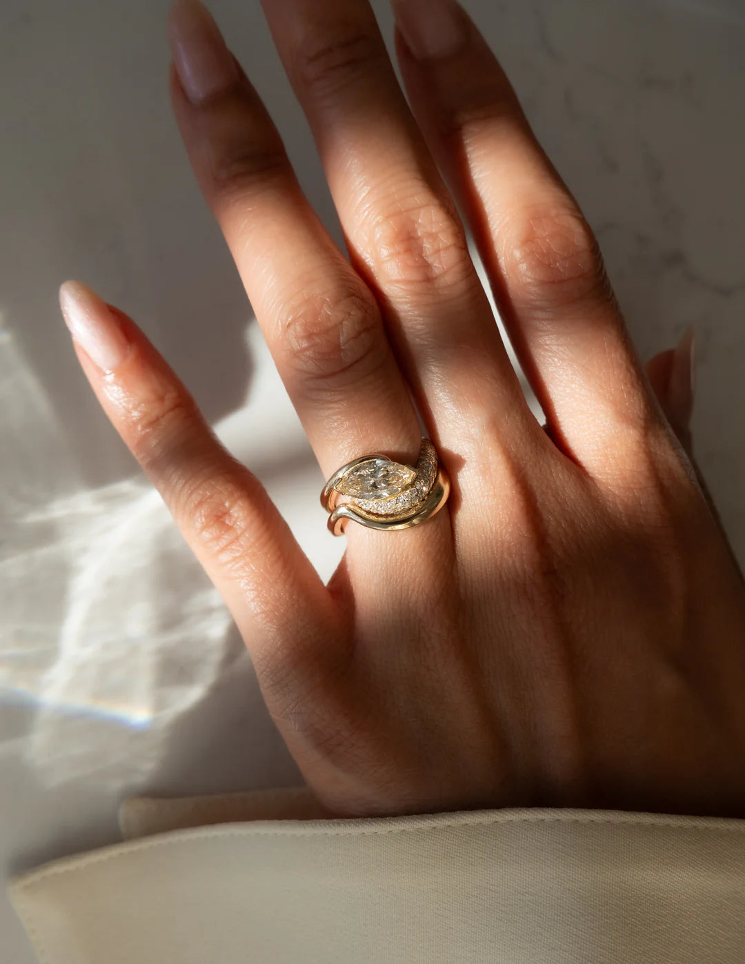 1.50CT Champagne Marquise Lab Grown Diamond Pave Unique Ring