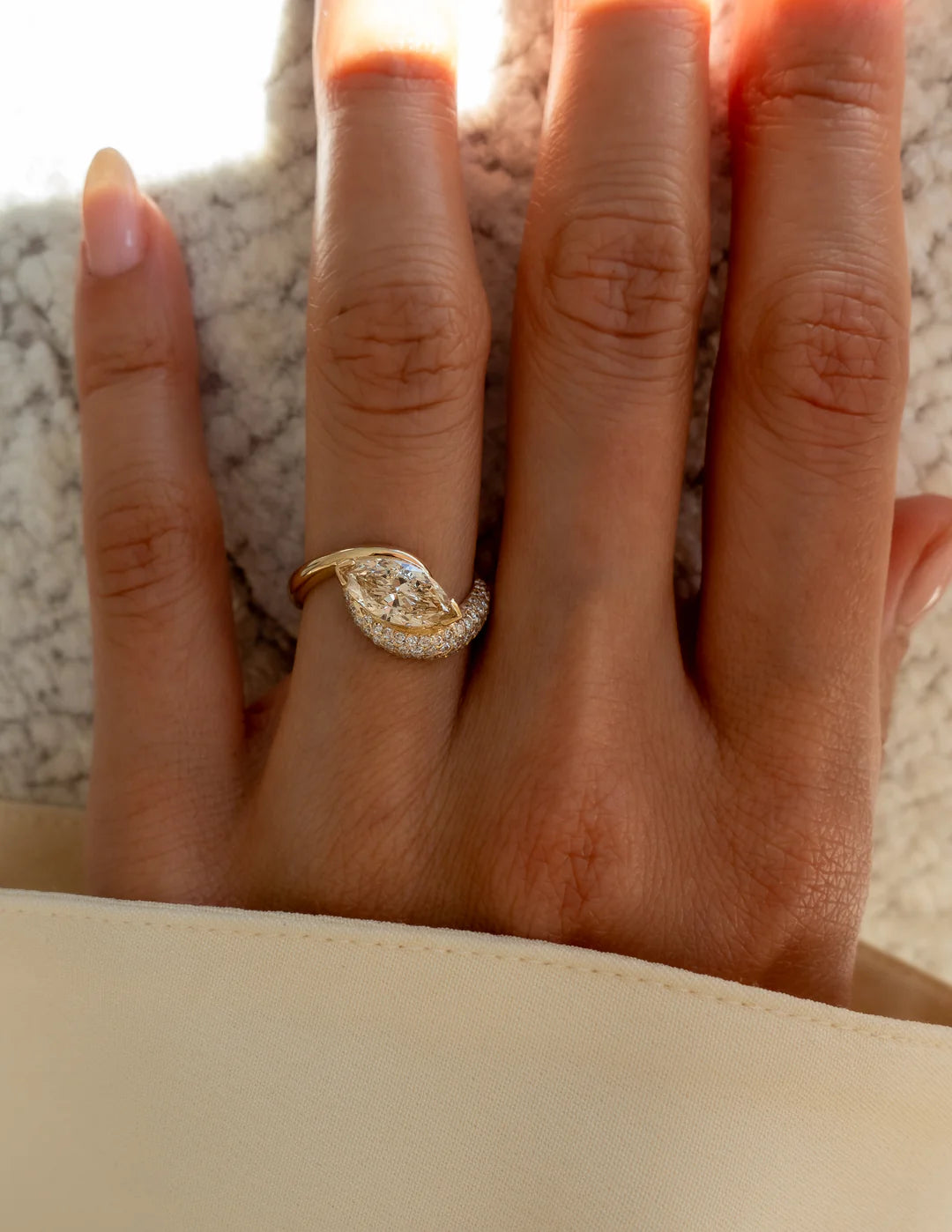 1.50CT Champagne Marquise Lab Grown Diamond Pave Unique Ring