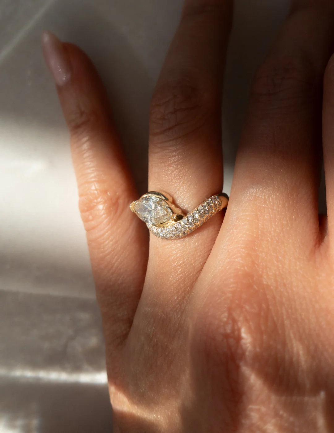 1.50CT Champagne Marquise Lab Grown Diamond Pave Unique Ring