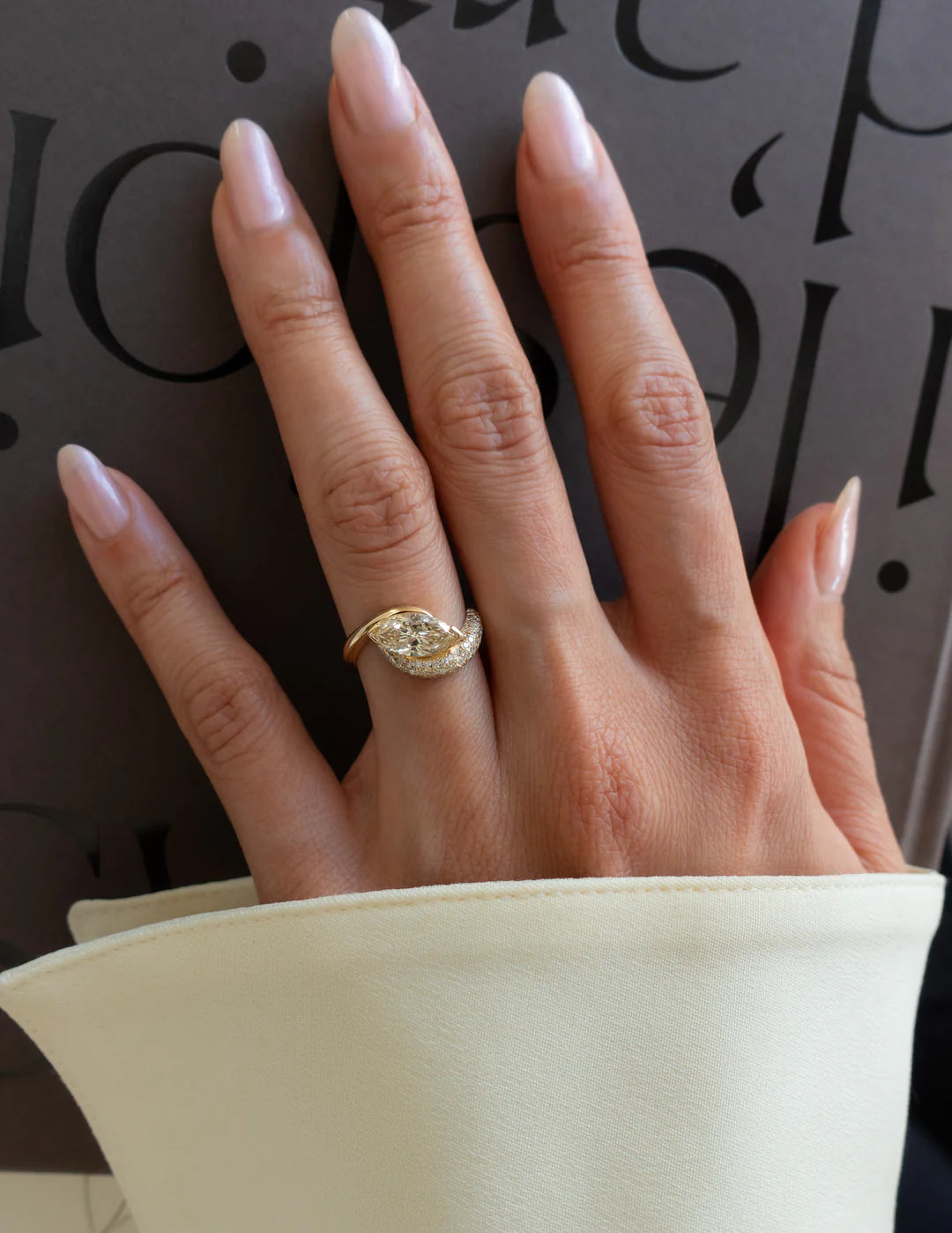 1.50CT Champagne Marquise Lab Grown Diamond Pave Unique Ring