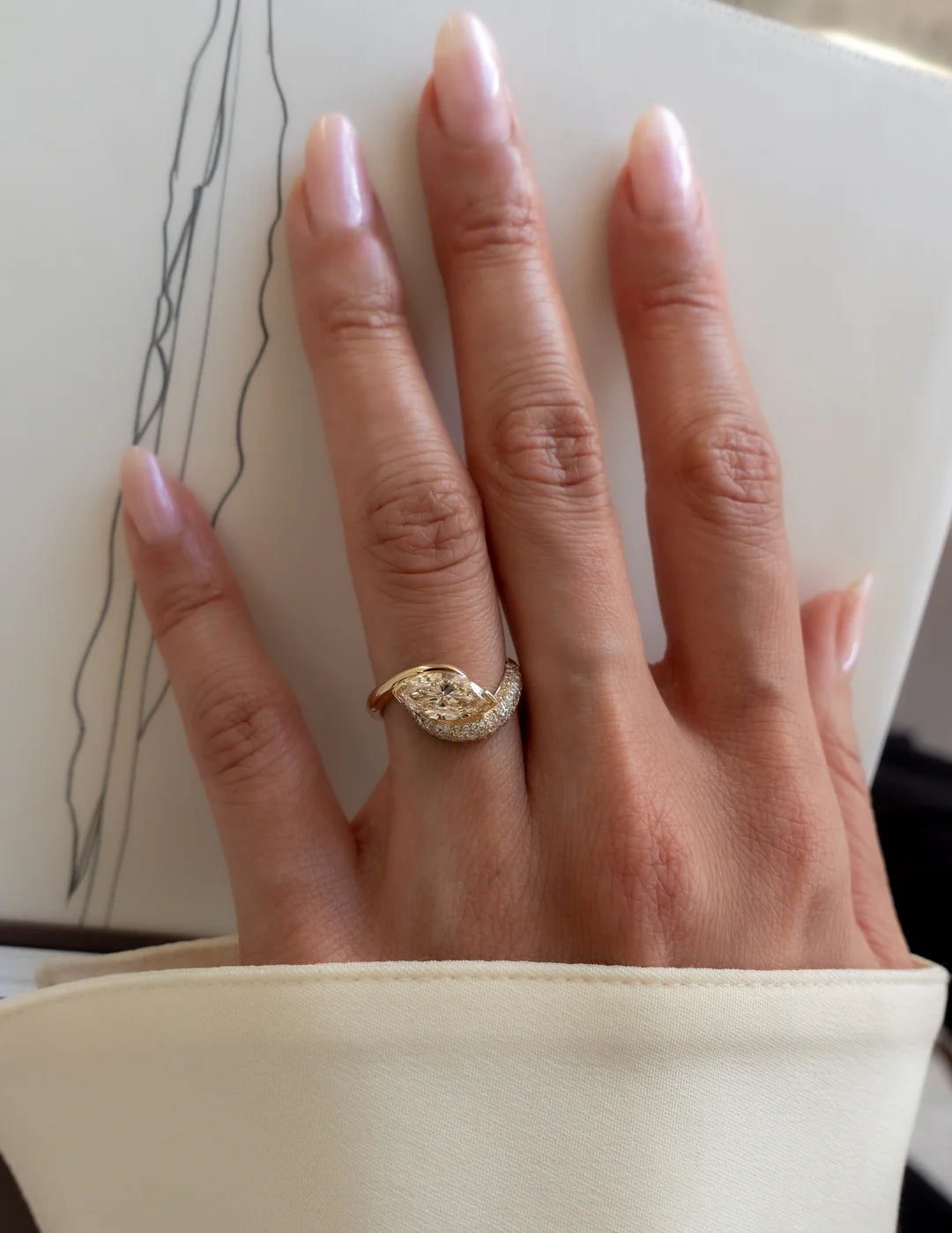 1.50CT Champagne Marquise Lab Grown Diamond Pave Unique Ring