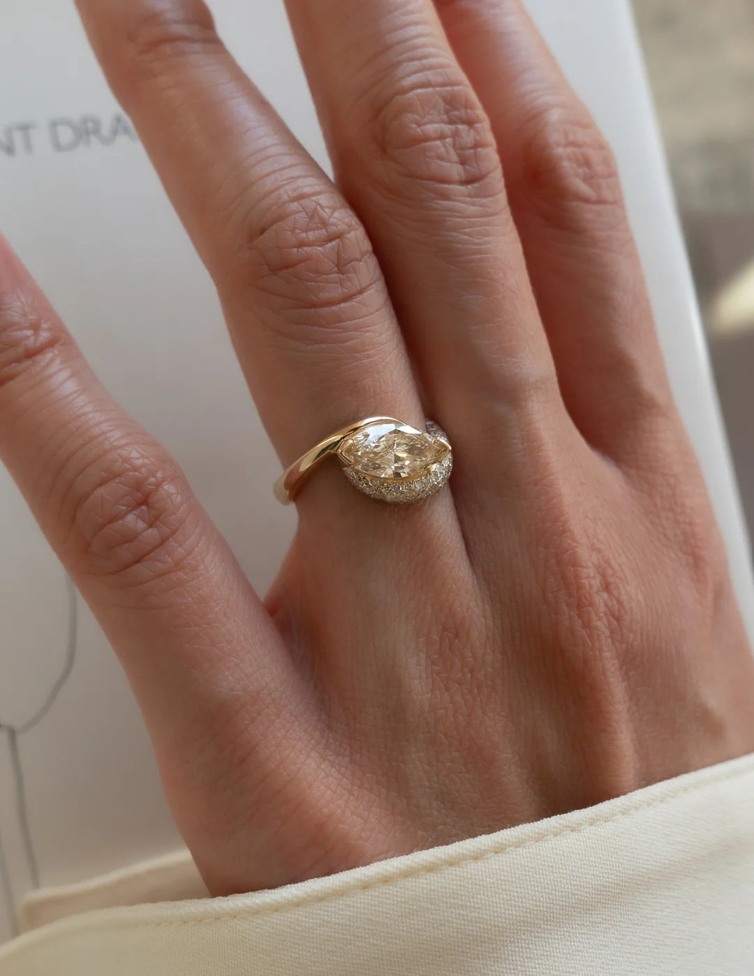 1.50CT Champagne Marquise Lab Grown Diamond Pave Unique Ring