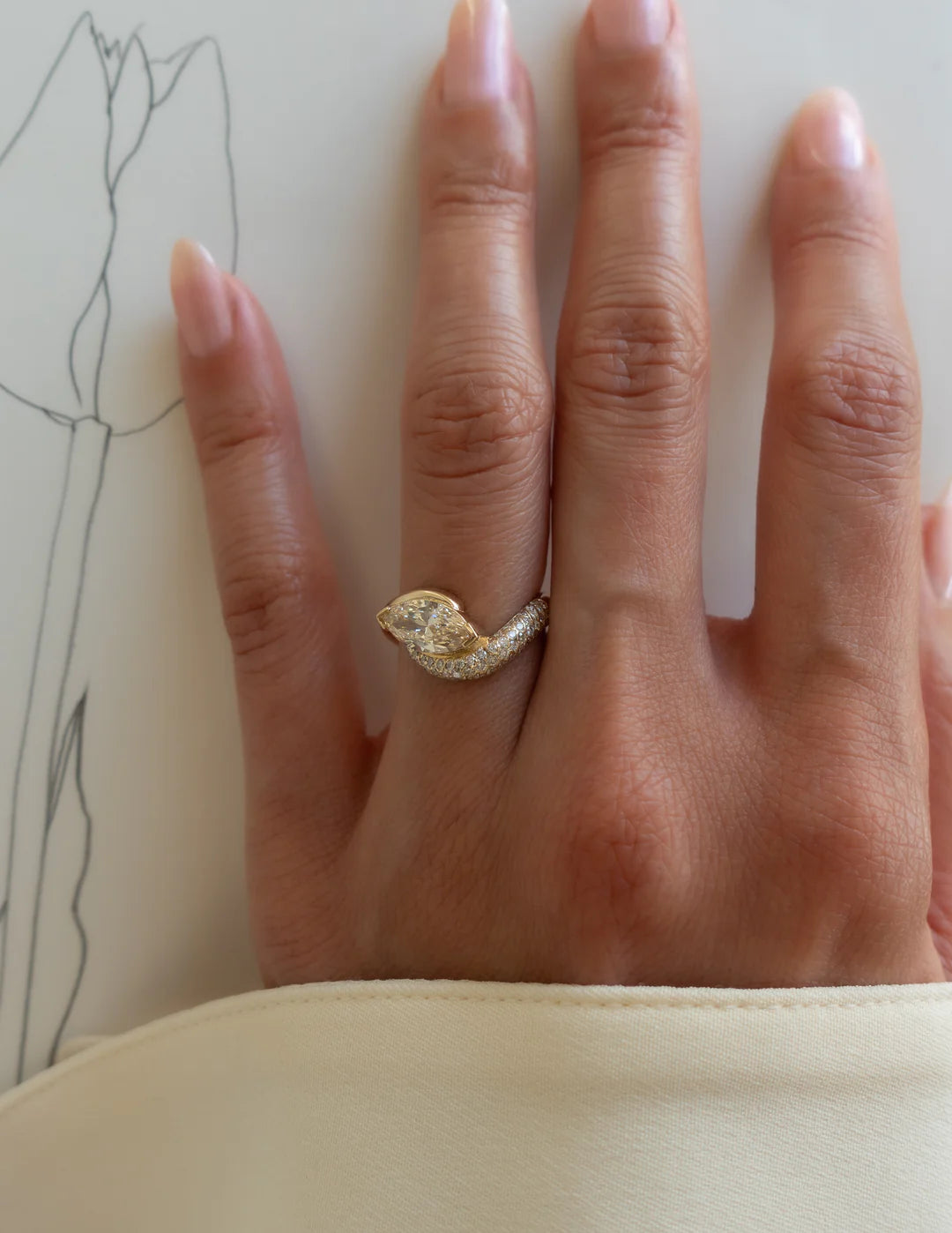 1.50CT Champagne Marquise Lab Grown Diamond Pave Unique Ring