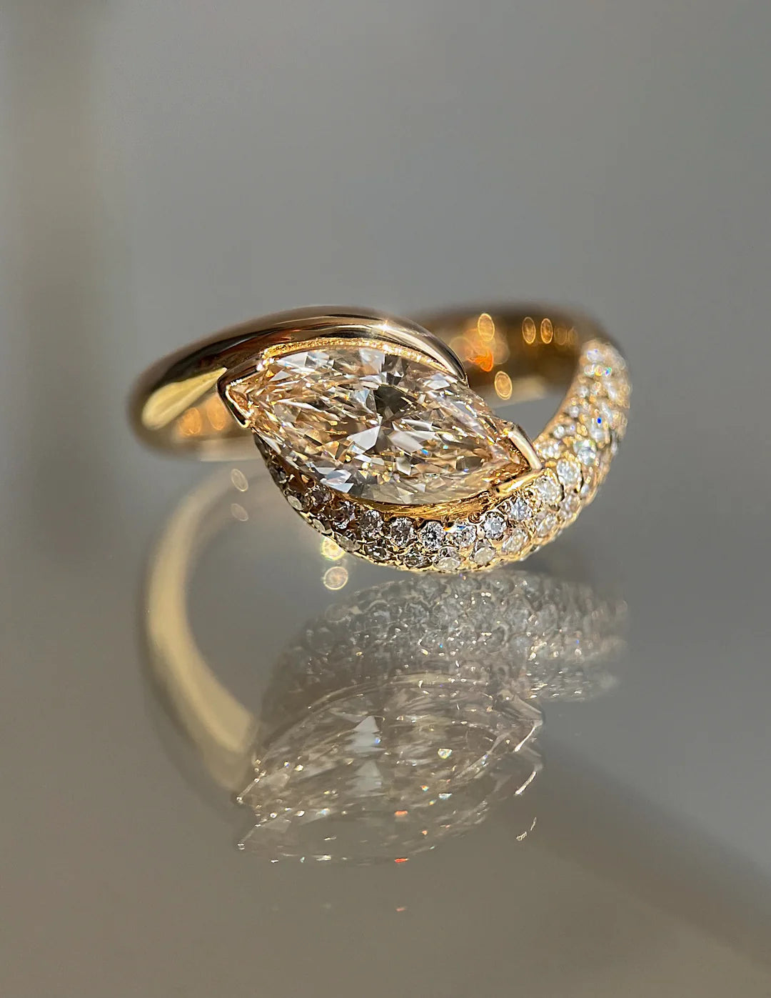 1.50CT Champagne Marquise Lab Grown Diamond Pave Unique Ring