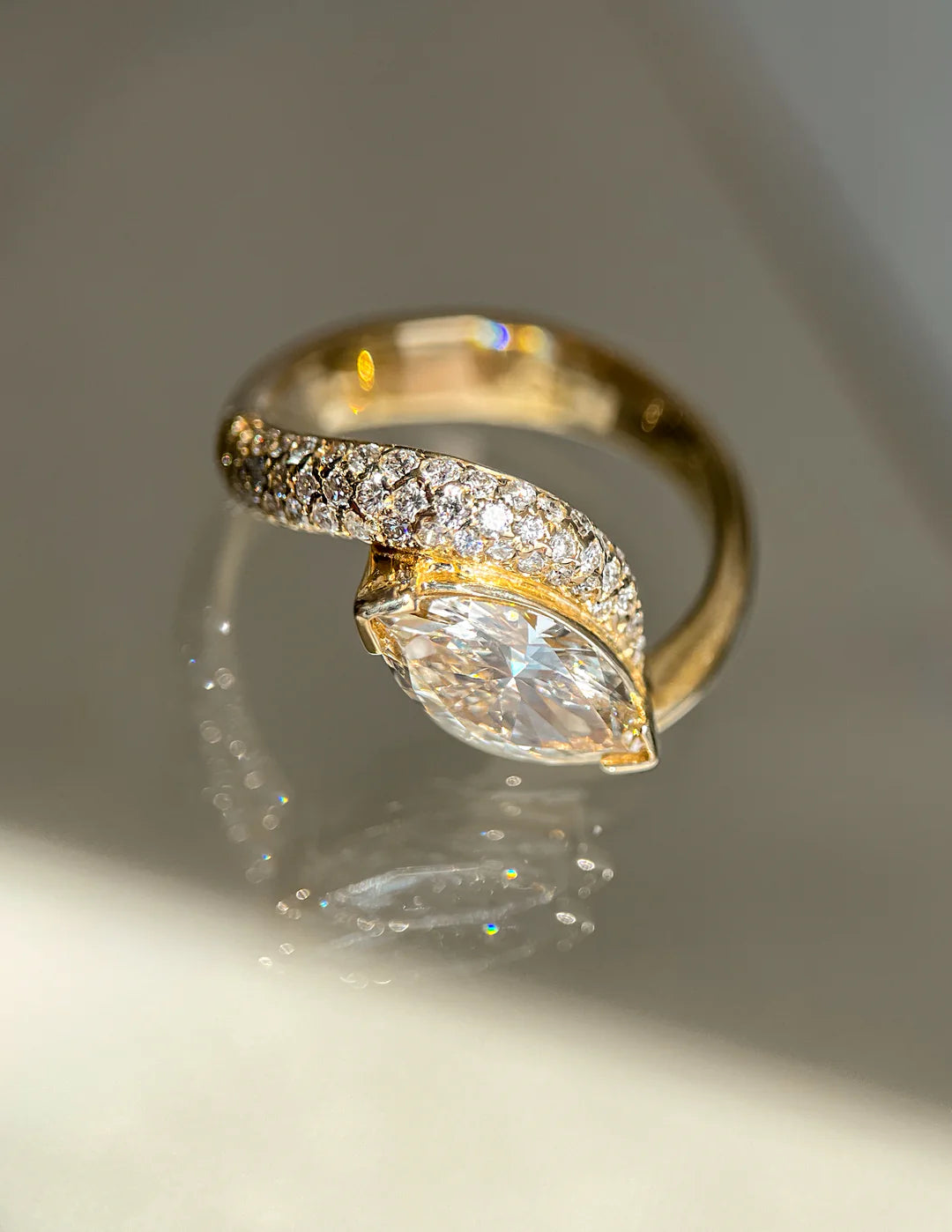 1.50CT Champagne Marquise Lab Grown Diamond Pave Unique Ring