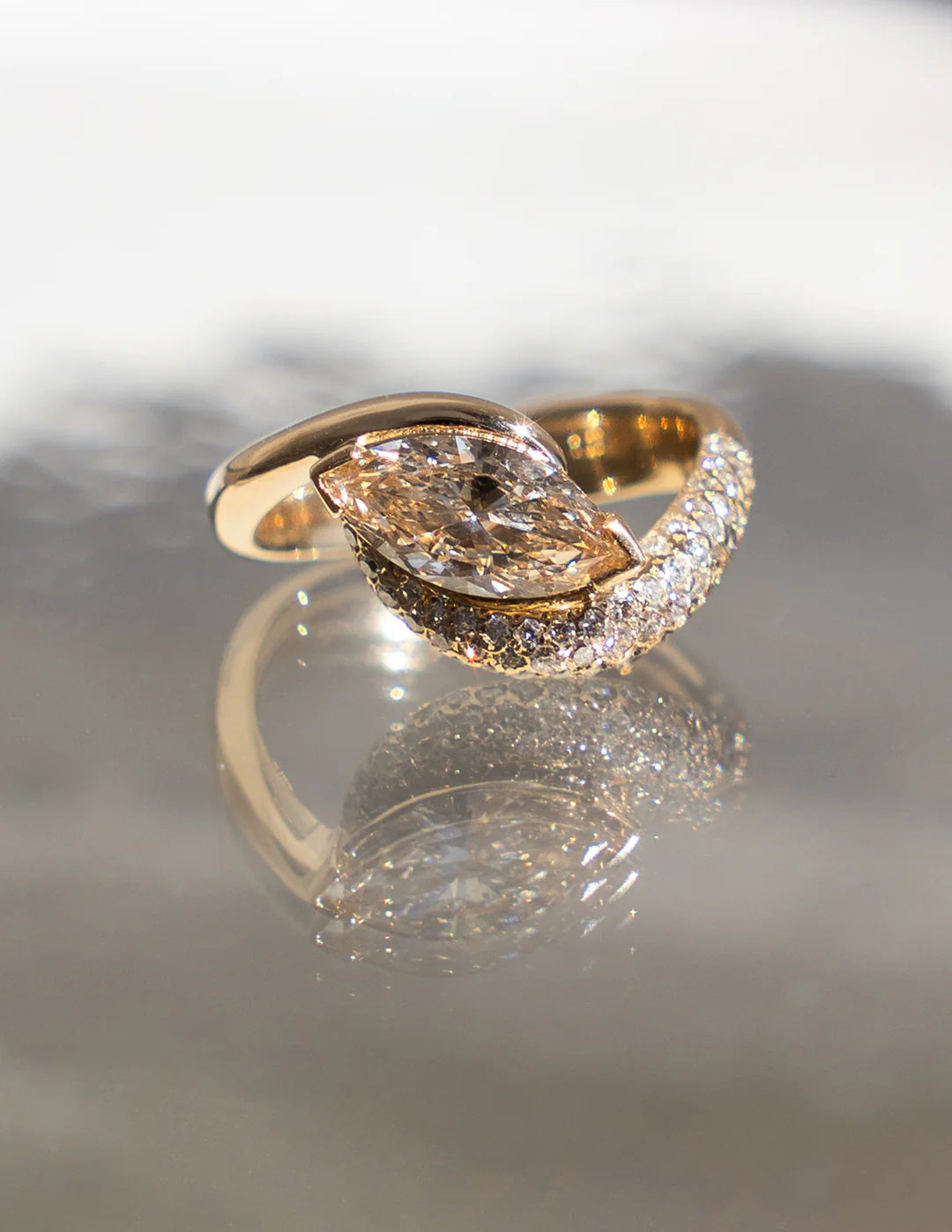 1.50CT Champagne Marquise Lab Grown Diamond Pave Unique Ring