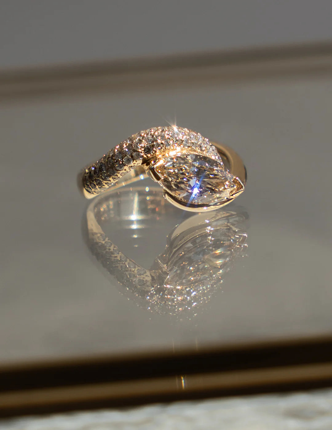 1.50CT Champagne Marquise Lab Grown Diamond Pave Unique Ring