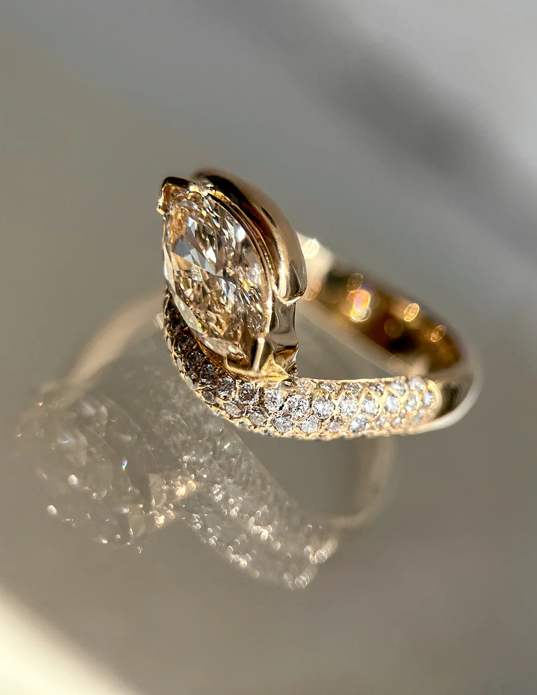 1.50CT Champagne Marquise Lab Grown Diamond Pave Unique Ring
