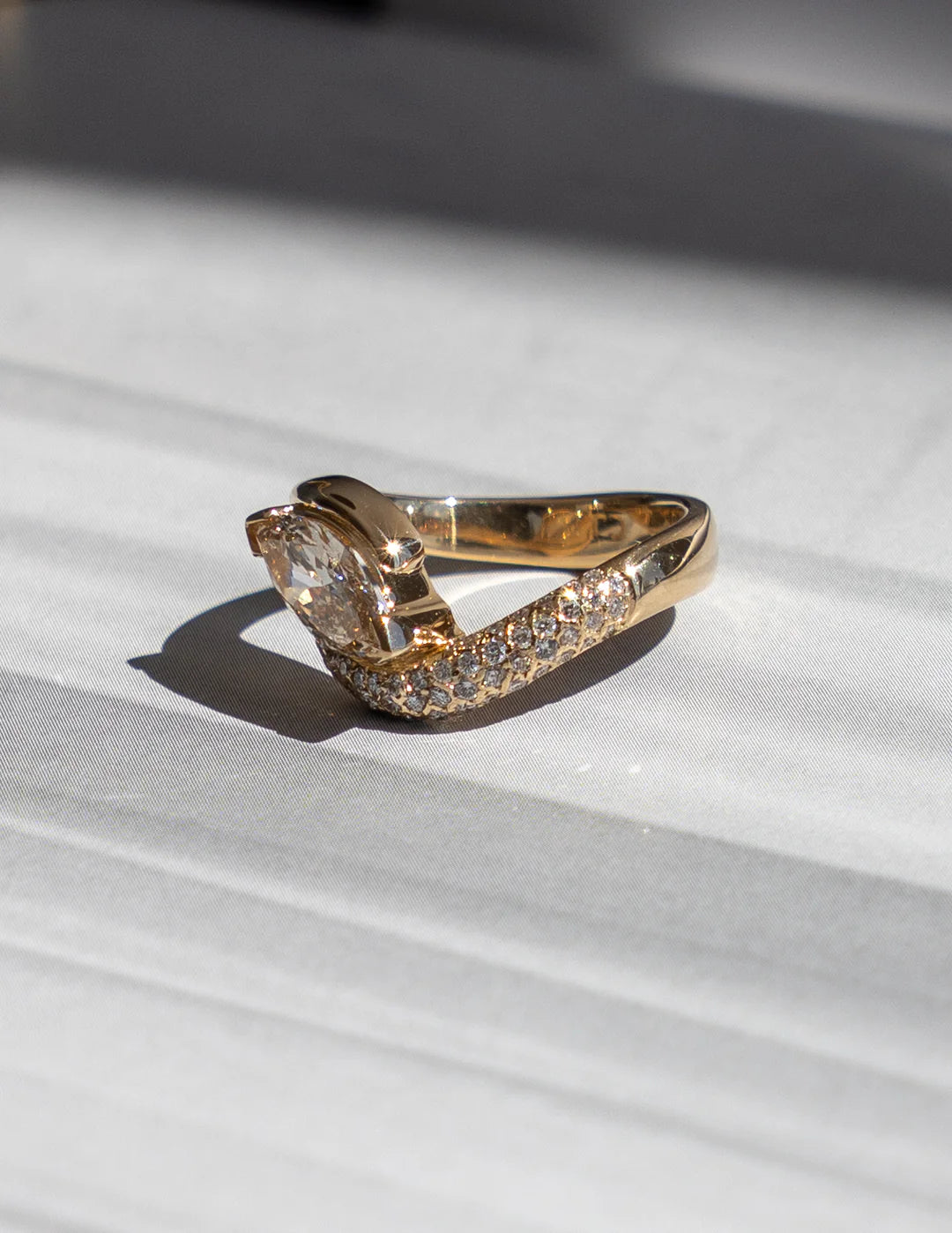 1.50CT Champagne Marquise Lab Grown Diamond Pave Unique Ring