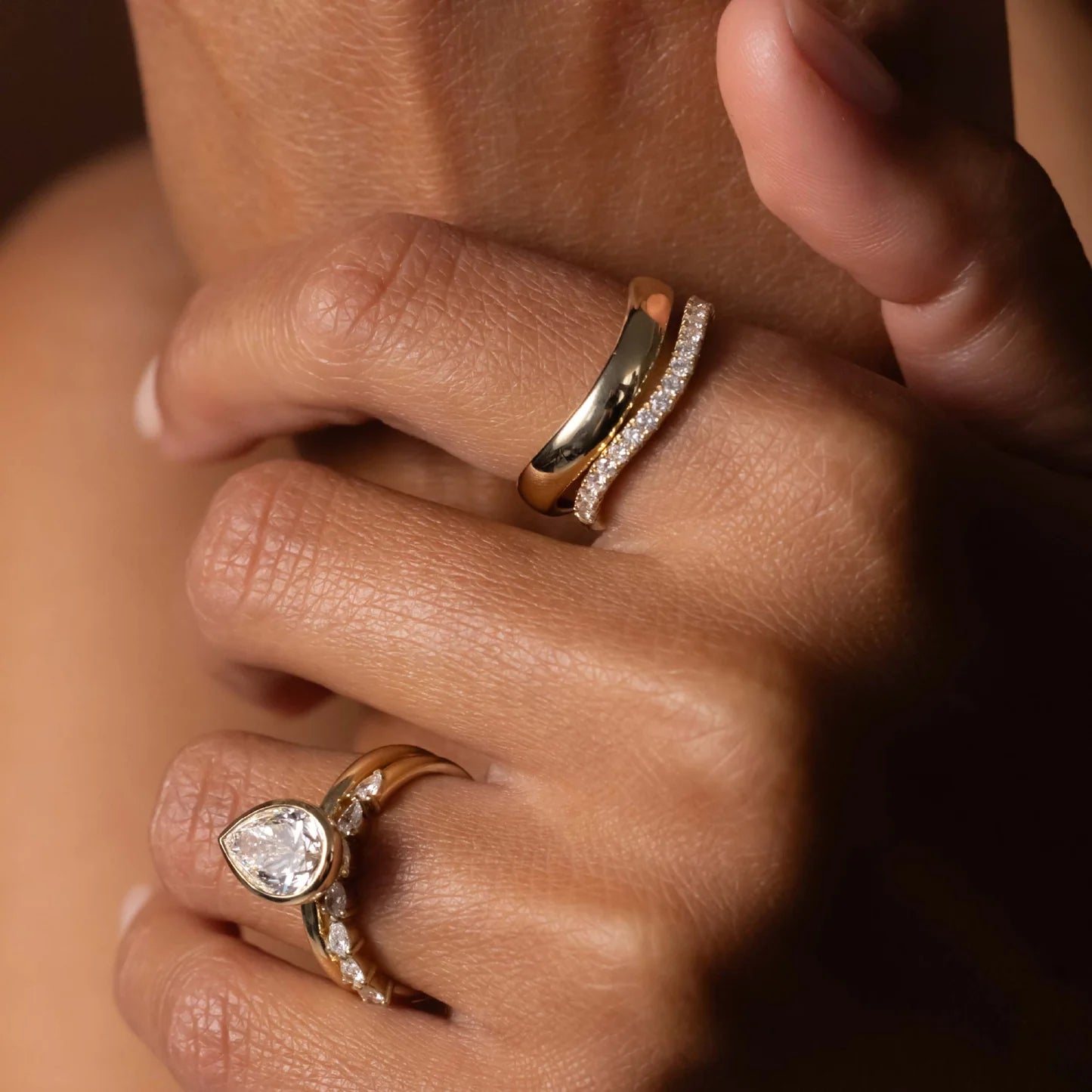 14K Solid Gold Plain Curved Wedding Band