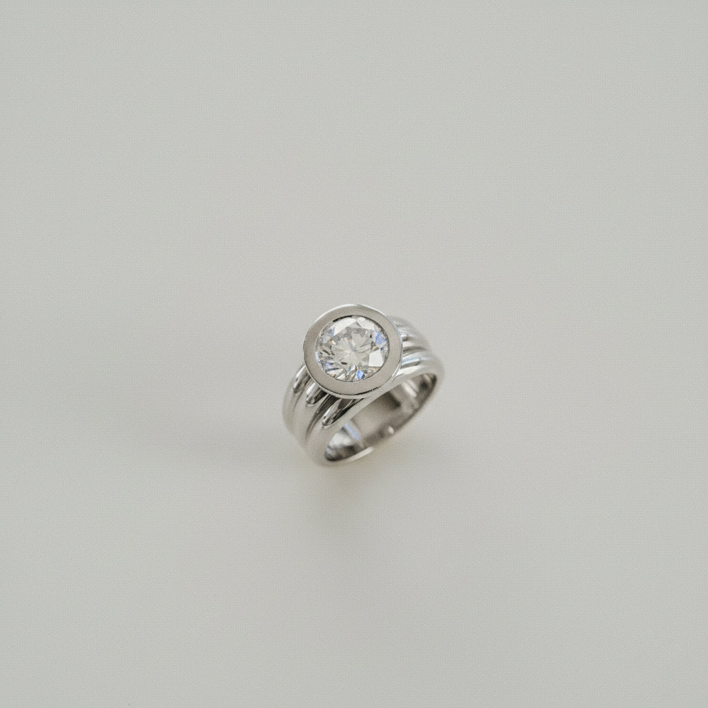 3.0CT Bezel Round Cut Lab Grown Diamond Aria Ring